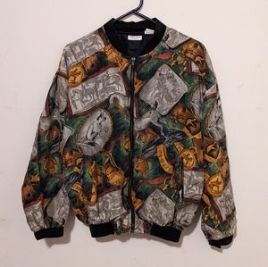 Vintage 90s Equestrian Silk Bomber Jacket M